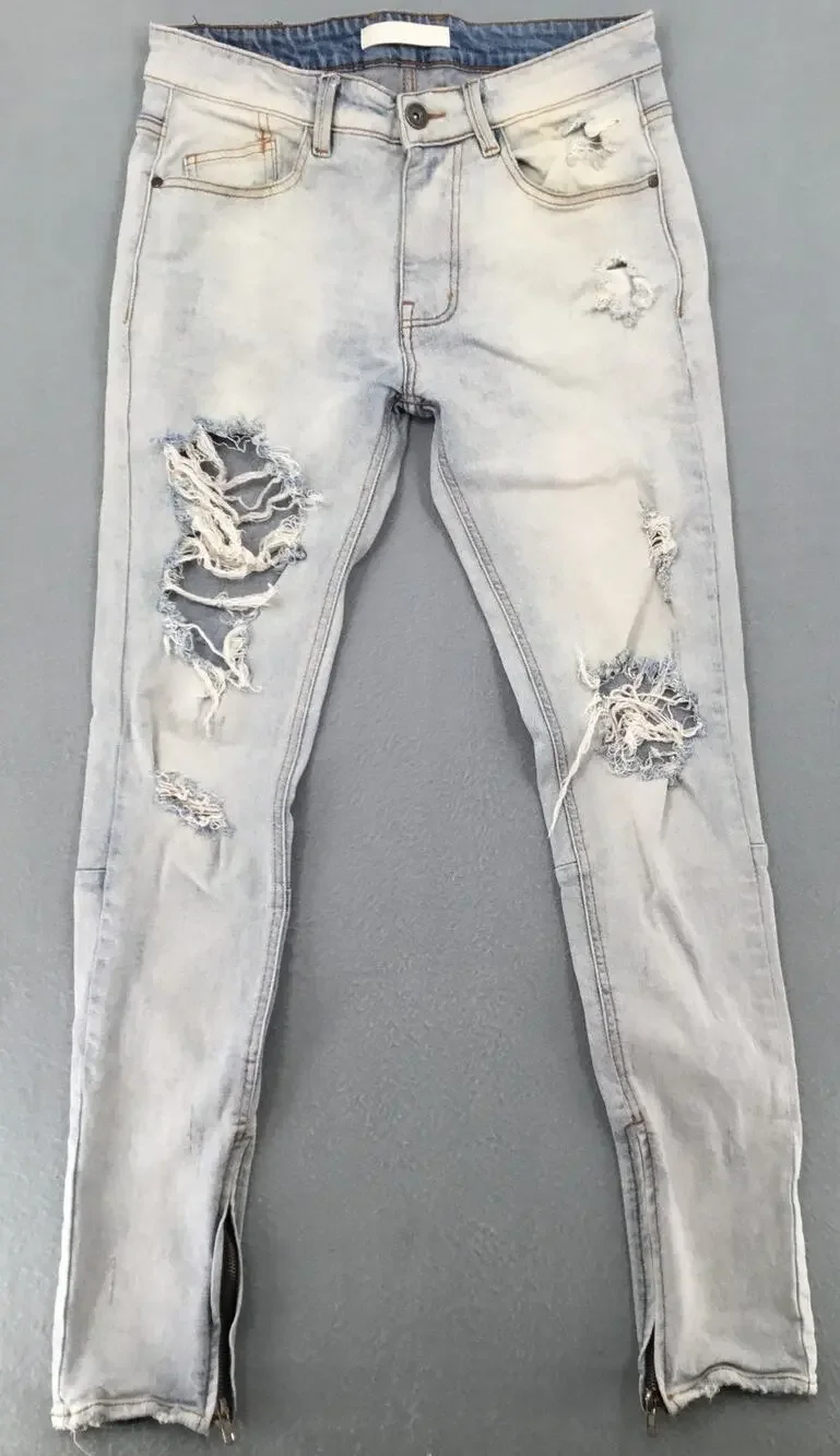 KDNK 11 4 14 11 Distressed Skinny Zip Hem Stretch Jeans Men's 32